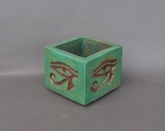 Stoneware Storage Box Glazed in "Copper Patina," with Gold Egyptian Eye