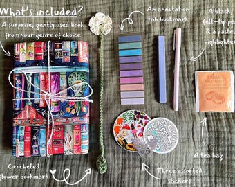 Blind Date with a Used Book Box, Surprise Book Gift Box, Book Lover Gift with Annotation Supplies and Stickers, Present for a Reader