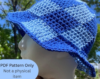 Swirled Checker Bucket Hat PATTERN, Summer Hat Crochet Pattern, Beginner Friendly Fiber Art Project, Adult Hat Size