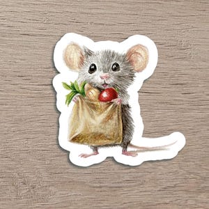 Sticker vinyle petite souris adorable – Illustration au crayon de couleur imprimée – Légumes, décoration cahier, planner, scrapbooking