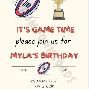 Rugby Birthday Event Invitation Customizable