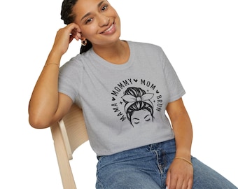 Mama Mommy Mom Bruh Unisex Softstyle T-Shirt, Funny Gift for Moms, Casual Tee for Mother's Day, Cool Graphic Tee, Mom Life Apparel