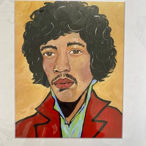 Jimi Hendrix, matted print of painting, classic rock, gift, music lover, music lover gift, wall art, wall decor, music Icon, guitar hero