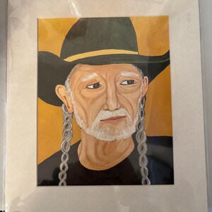 Music room art , gift, music lover, music lover gift, matted print, print of painting, willie Nelson, home decor , music icon