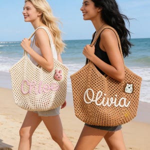 Handgemachte häkeln Strandtasche Benutzerdefinierte Name Stickerei Sommer Pool Urlaubstasche Brautjungfer Geschenkidee Personalisierte Beach Essentials
