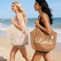 Handmade Crochet Beach Tote Custom Name Embroidery Summer Pool Vacation Bag Bridesmaid Gift Idea Personalized Beach Essentials