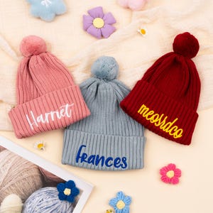 Custom Name Baby Beanie, Personalized Embroidered Knit Hat, Newborn Gift, Fall Winter Toddler Hat for Boys Girls, Kids Christmas Gift