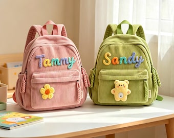 Personalized Toddler Backpack, Hand Embroidered Kids School Bag with Name, Custom Back to School Gift for Girls Boys Preschool
