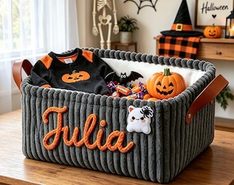Custom Halloween Aesthetic Cotton Candy Basket, Custom Name Trick or Treat Bag, Rustic Fall Decor Boo Basket, Halloween Boo Basket for Kids