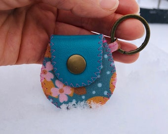 NANO Gypsy Pill Pouch / Vegan Friendly Turquoise Faux Leahter and Fabric Mini Pouch / Small Pill Bag / Jewelry Bag / Guitar Picks Bag