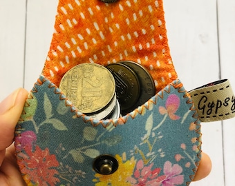 Coin Purse Leather and Designer Fabric / The Mini Gypsy Change Purse / Leather Change Purse / Mini Bag / Coin Pouch