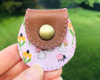 NANO Gypsy Pill Pouch / Brown Leather and Fabric Mini Pouch /Leather Pill Case / Small Pill Bag / Jewelry Bag / Guitar Picks Bag