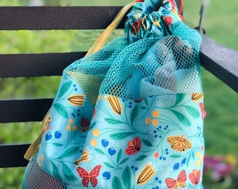 Summer Mesh Bag / Cinch Bag / Pool Bag / Grocery Bag / Fabric Bag