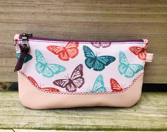 Adorable Small Bag / Zippered Pouch / Small Wallet / Fabric Wallet / Cute Butterflies Print / Zippered Bag