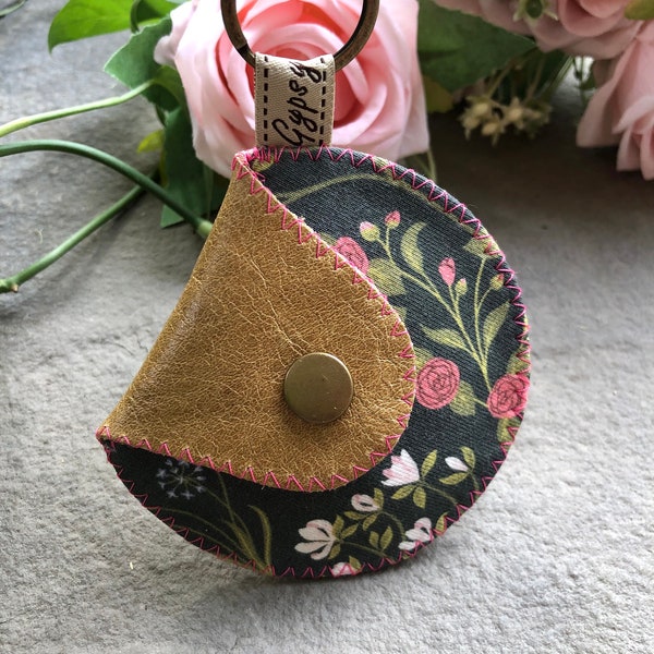 Coin Purse Leather and Designer Fabric / The Mini Gypsy Change Purse / Leather Change Purse / Mini Bag / Coin Pouch