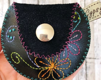 Coin Purse Leather and Designer Fabric / The Mini Gypsy Change Purse / Leather Change Purse / Mini Bag / Coin Pouch