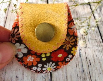 NANO Gypsy Pill Pouch / Yellow Leather and Fabric Mini Pouch /Leather Pill Case / Small Pill Bag / Jewelry Bag / Guitar Picks Bag