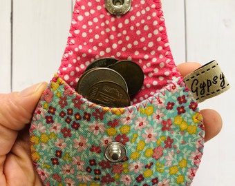 Leather and Fabric Coin Purse / The Mini Gypsy Change Purse / Leather Change Purse / Mini Bag / Coin Pouch / Change Purse Tiny Bag