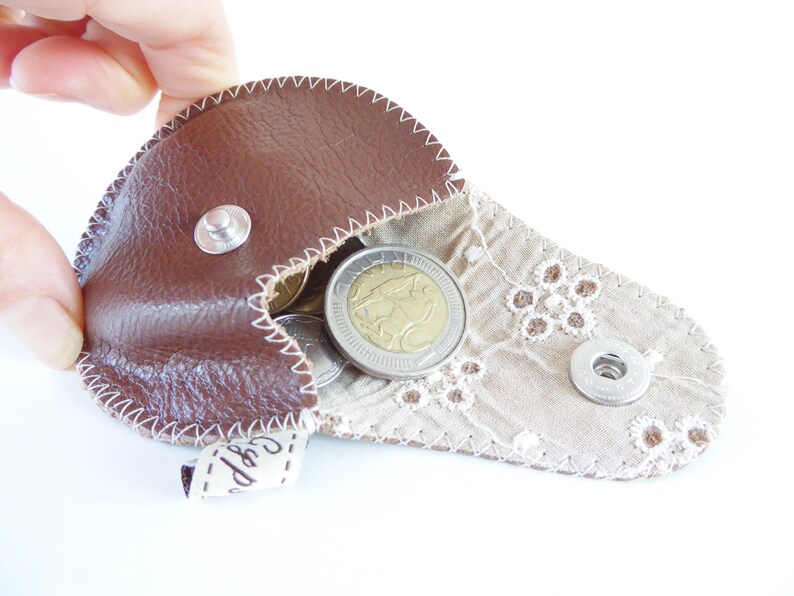 Vintage Coin Purse The Mini Gypsy Change Purse Leather Coin Purse Vintage Eyelet and Brown Leather