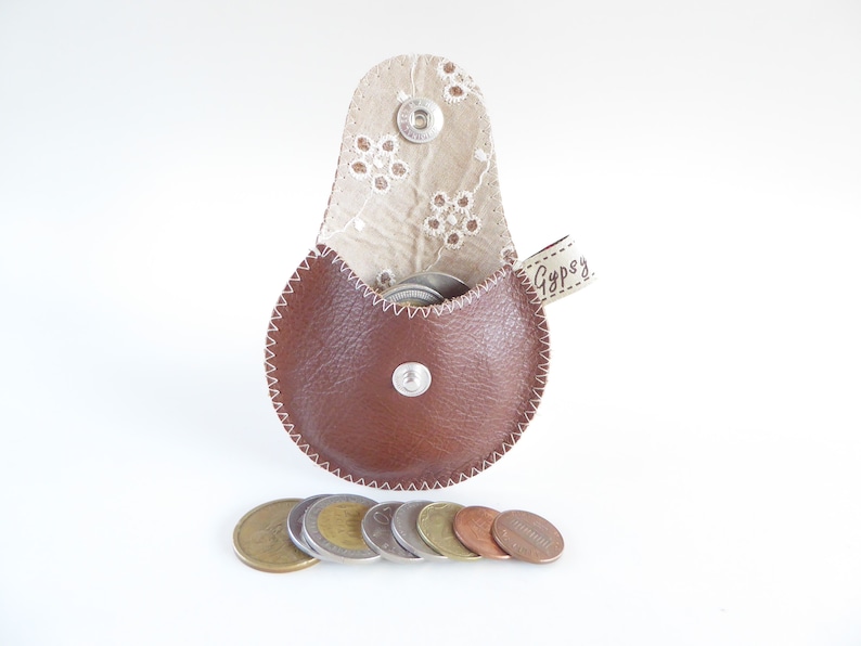 Vintage Coin Purse The Mini Gypsy Change Purse Leather Coin Purse Vintage Eyelet and Brown Leather
