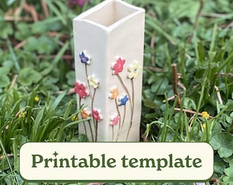 Square Flowerfield Vase Pottery Template, Printable Slab Vase Pattern, Handbuilt Ceramic Vase Guide, Floral Clay PDF, DIY Pottery Template