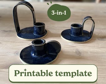 Kerzenhalter Keramik Vorlage 3er-Set, bedruckbares Slab Clay Muster für handgemachte Keramikhalter, DIY-Töpferprojekt für Anfänger