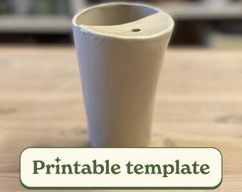 スラブ陶器トラベルマグのテンプレート、印刷可能なセラミック製持ち運び用カップのパターン、DIY手作りマグのガイド、粘土製コーヒーカップのテンプレート、陶器のPDF