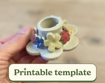 Flower Candle Holder Pottery Template, DIY Ceramic Candle Stick Mold, Printable Slab Pottery Pattern, Clay Candle Holder PDF Guide