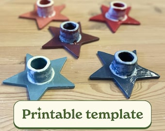 Star Candle Holder Pottery Template, Printable Slab Built Clay Pattern PDF DIY Handbuilding Ceramic Candle Stick Project Guide, Slab Pottery