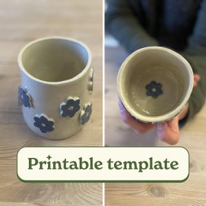 Flower Mug, Slab Pottery Template Printable PDF, Clay Handbuilding Mug Pattern, DIY Pottery Project, Ceramic Cup Template with Flowers