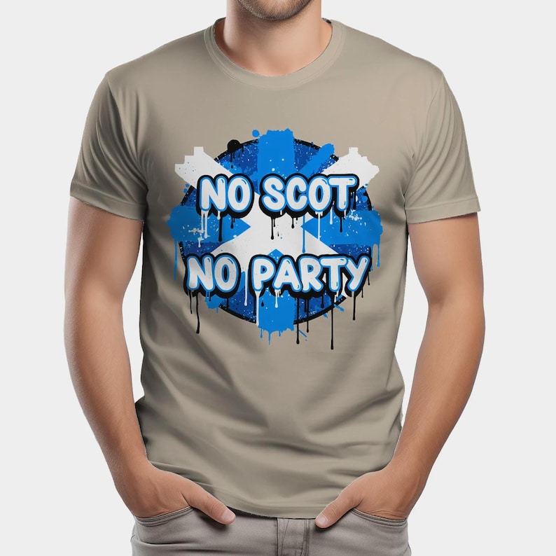 No Scotland No Party Graffiti T-Shirt, Football Fan Tee, Tartan Army Apparel 画像 3