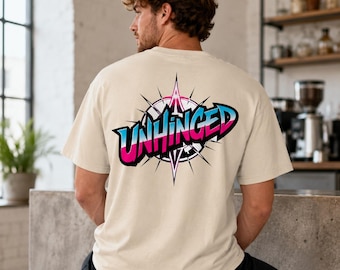 T-shirt graphique déjanté | T-shirt streetwear oversize Y2K | Vêtements urbains branchés | T-shirt skater à épaules tombantes | T-shirt imprimé cyberpunk au dos