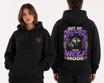 Sweat à capuche loup rigolo, « Hors de patience, en mode mode », unisexe en molleton de coton mélangé
