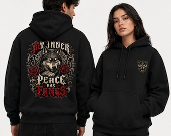 Sweat à capuche Loup Gothique, La Paix a des Crocs, Polaire unisexe en mélange de coton