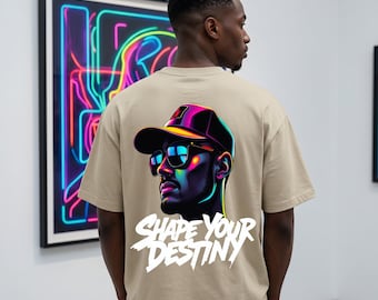 Neon Cyberpunk Portrait T-Shirt | Drop Shoulder Streetwear (100% Cotton)