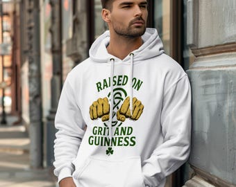 Ireland Hoodie Raised on Grit and Guinness | Irish Pride Guinness Hoodie | St Patricks Day Celtic Sweatshirt
