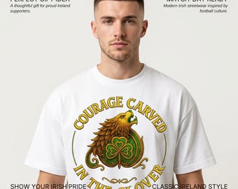 Courage Carved Clover T-Shirt | Irish Shamrock Heritage Tee, Celtic Pride