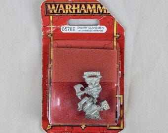 Dwarf Clansmen w Two Handed Blister Warhammer Fantasy Old World Elves Elven Miniature w/ Original Box Mordheim Age of Sigmar Board Game Army
