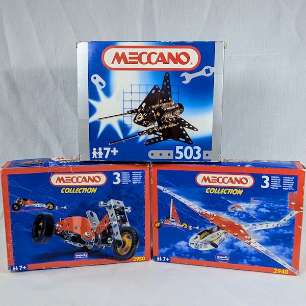 Set di modellini in metallo Meccano Glider Dragster o Star Wars Interceptor con scatole originali sigillate, giocattoli vintage educativi unisex per bambini anni '90.