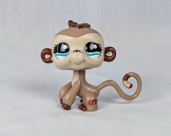 Authentic LPS Monkey #1145 Rare Littlest Pet Shop Brown Blue Animal Clubhouse Doll House Collectors Action Figures Made by Hasbro