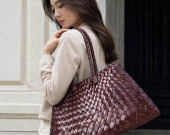 Handwoven Leather Tote Bag | Soft Italian Calfskin | Mila Retro hand-woven Style | Soft Leather bag | Soft Leather bag | Shoulder bag