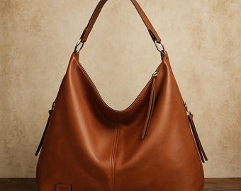 Handcrafted Leather Hobo Tote Bag – Slouchy Shoulder Purse with Zipper Detail & Premium Finish, Ladies Bag
