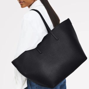 Black Pebbled Leather Tote Bag, Minimalist Shoulder Bag