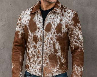 Men's Cowhide Fringe Leather Jacket – Western Style Cowskin Coat