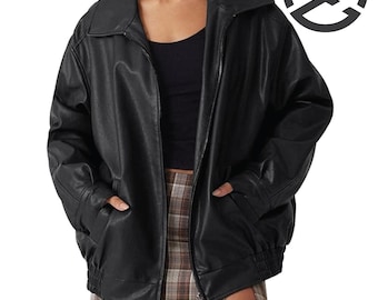Oversized Lamb Leather Bomber Jacket | 1980s Moto Style - Etsy