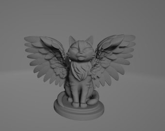 Winged Cat Figurine 3D Print STL File: Fantasy Miniature
