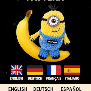 Minion Crochet Pattern – Amigurumi Plush Toy PDF in 5 Languages | Cute Handmade Minion Doll | Multilingual DIY Crochet Tutorial