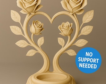 Double Rose Heart Candle Holder – Romantic Floral STL for 3D Printing