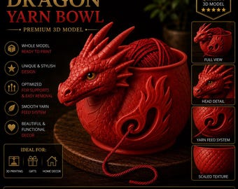 Fire Dragon Yarn Bowl | Flame Fantasy Crochet & Knitting Bowl | 3MF + STL Digital Download