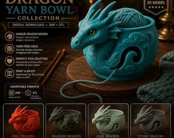 Dragon Totem Yarn Bowl Collection | 3MF + STL | Fantasy Knitting & Crochet Bowl Set